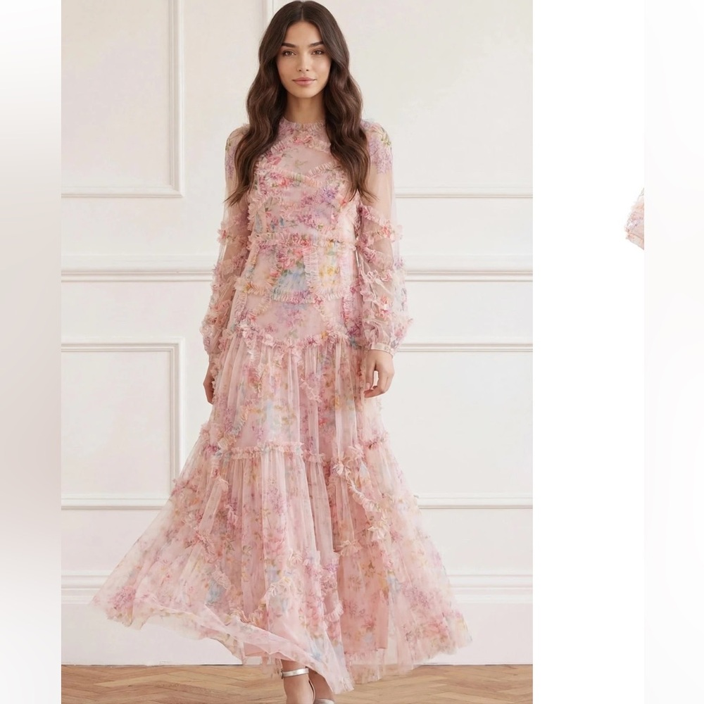 Needle & Thread Diamond Floral Embroidered Maxi Dress UK8